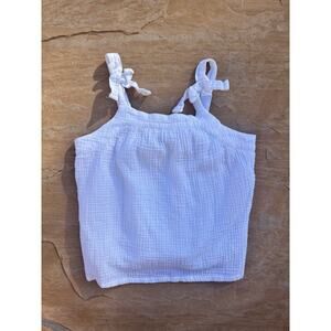 J Crew Crewcuts Girls White‎ Tank Top Summer Spring Crinkle Knit L (10-11) Tie
